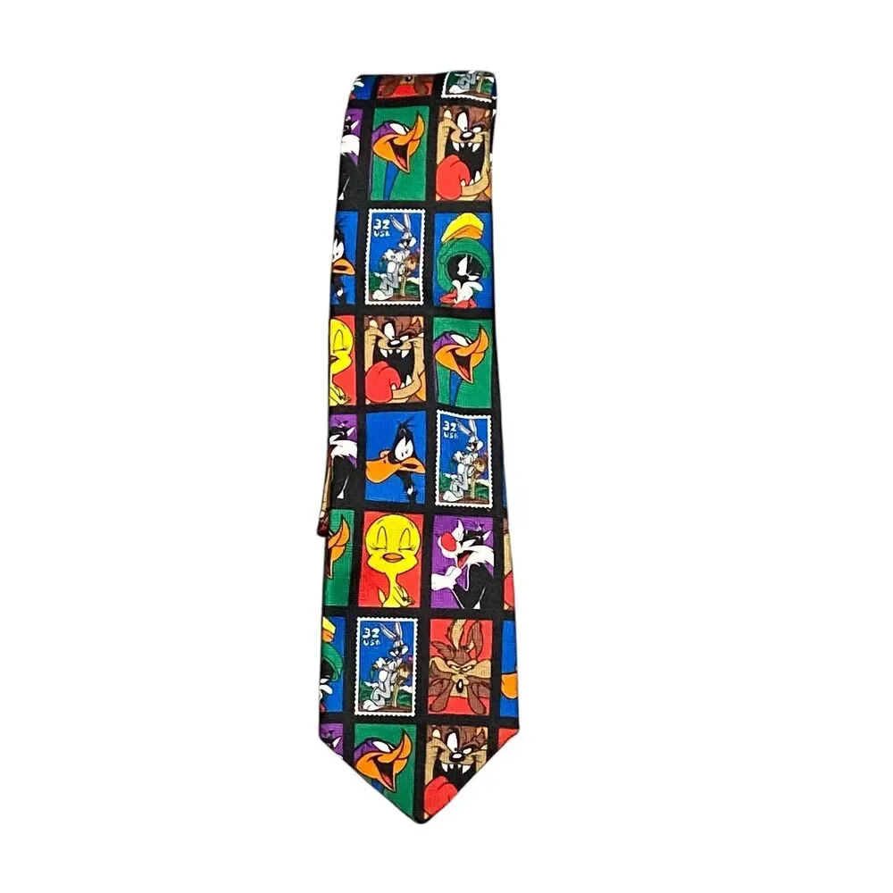 Vintage BUGS BUNNY Mens Tie Looney‎ Tunes Stamp Collection Warner Bros